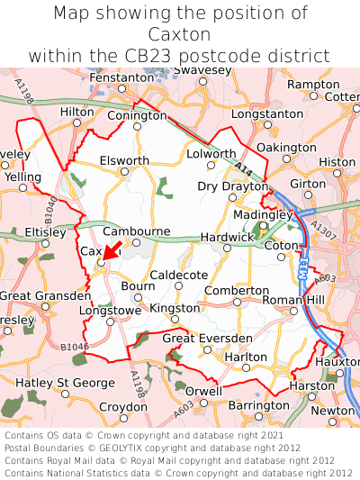 Map showing location of Caxton within CB23