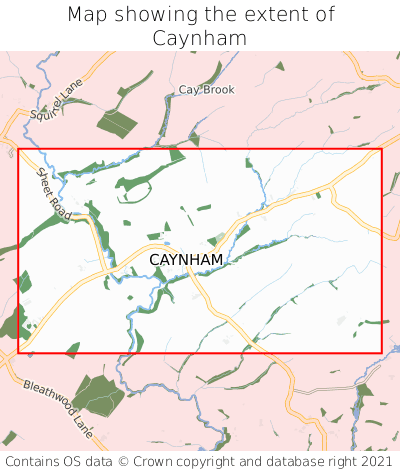 Map showing extent of Caynham as bounding box