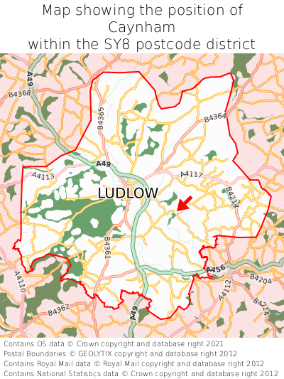 Map showing location of Caynham within SY8