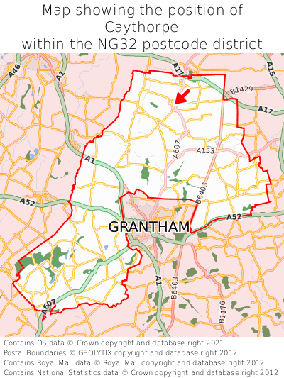 Map showing location of Caythorpe within NG32