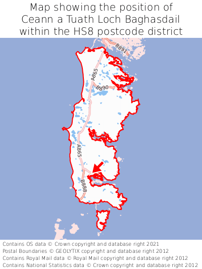 Map showing location of Ceann a Tuath Loch Baghasdail within HS8