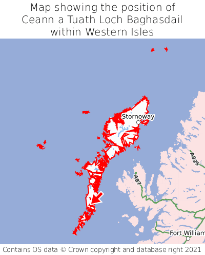 Map showing location of Ceann a Tuath Loch Baghasdail within Western Isles