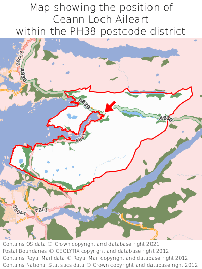 Map showing location of Ceann Loch Aileart within PH38