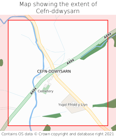 Map showing extent of Cefn-ddwysarn as bounding box