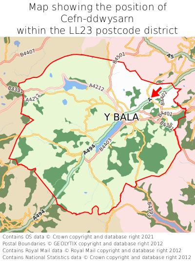 Map showing location of Cefn-ddwysarn within LL23
