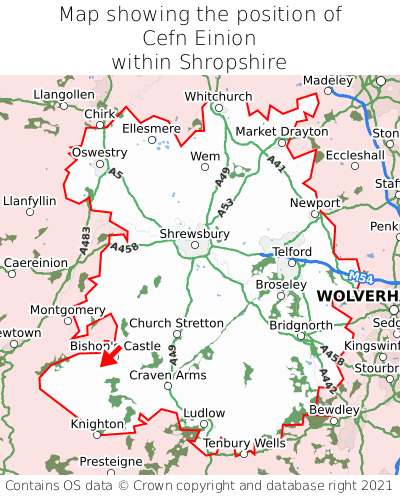 Map showing location of Cefn Einion within Shropshire