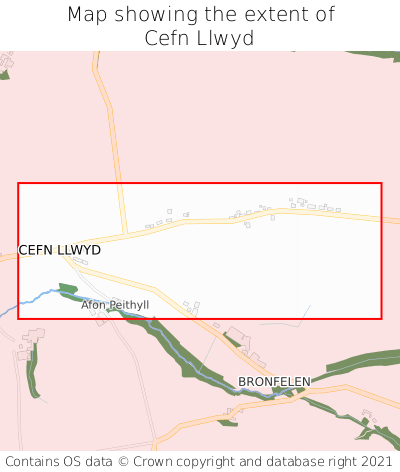 Map showing extent of Cefn Llwyd as bounding box