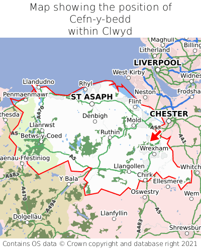 Map showing location of Cefn-y-bedd within Clwyd