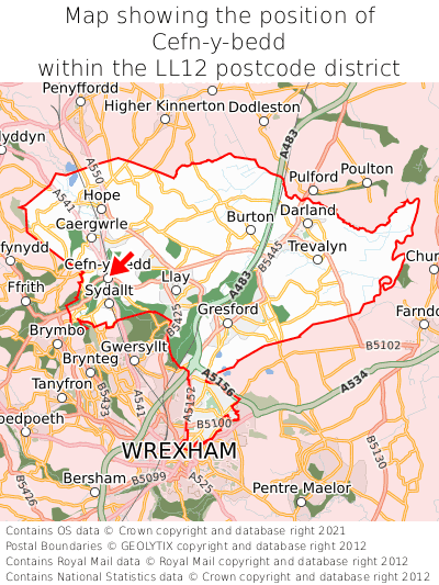 Map showing location of Cefn-y-bedd within LL12