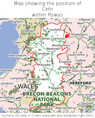 Map showing location of Cefn within Powys