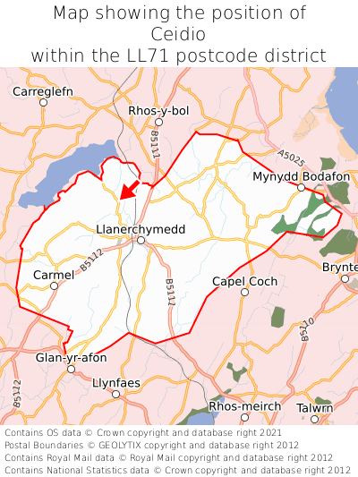 Map showing location of Ceidio within LL71