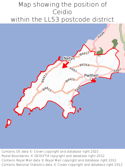 Map showing location of Ceidio within LL53