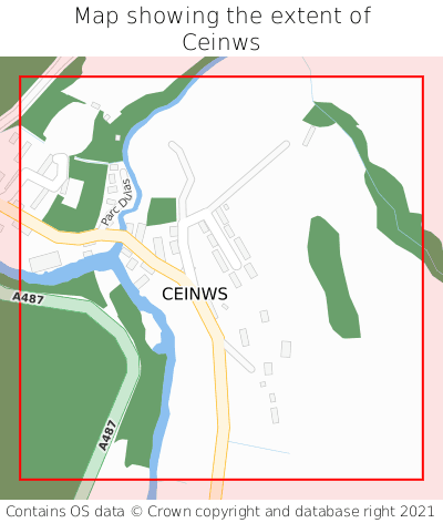 Map showing extent of Ceinws as bounding box