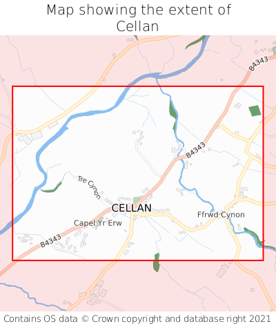 Map showing extent of Cellan as bounding box
