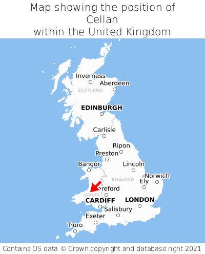 Map showing location of Cellan within the UK