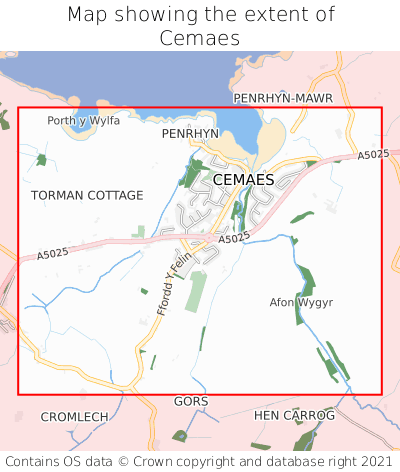 Map showing extent of Cemaes as bounding box
