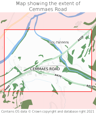 Map showing extent of Cemmaes Road as bounding box