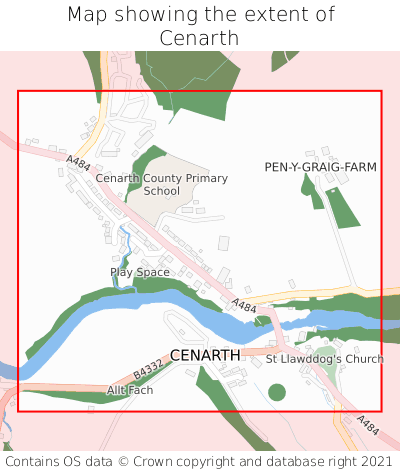 Map showing extent of Cenarth as bounding box