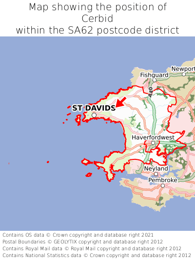 Map showing location of Cerbid within SA62