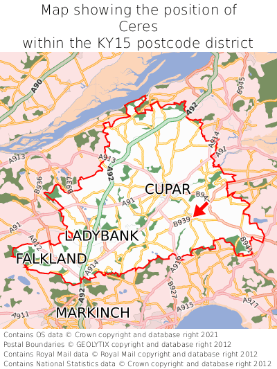 Map showing location of Ceres within KY15