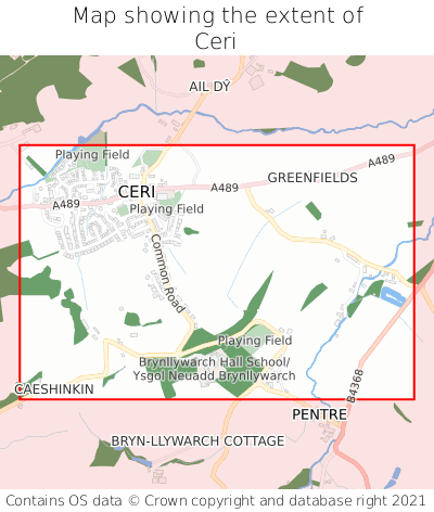 Map showing extent of Ceri as bounding box