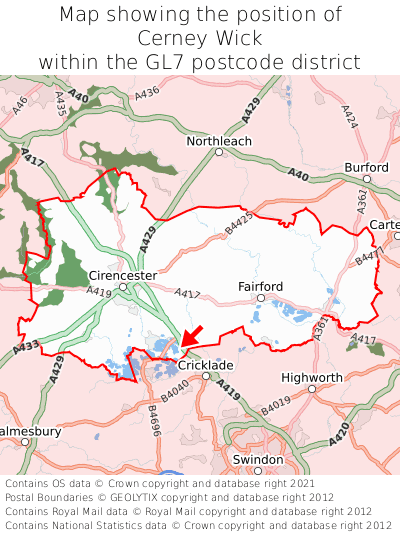 Map showing location of Cerney Wick within GL7