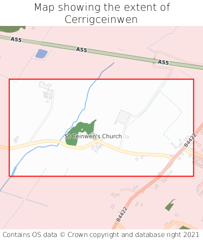Map showing extent of Cerrigceinwen as bounding box