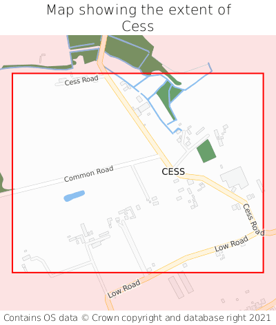 Map showing extent of Cess as bounding box