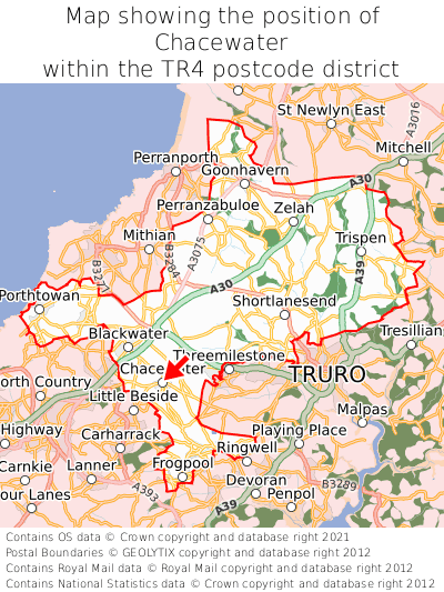 Map showing location of Chacewater within TR4