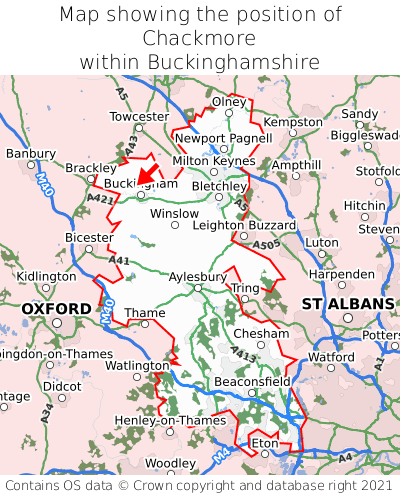 Map showing location of Chackmore within Buckinghamshire