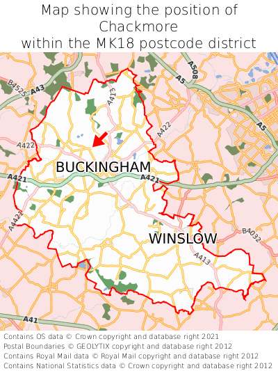 Map showing location of Chackmore within MK18
