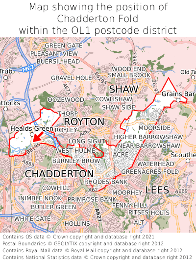 Map showing location of Chadderton Fold within OL1