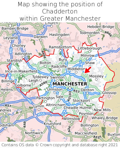 Map showing location of Chadderton within Greater Manchester