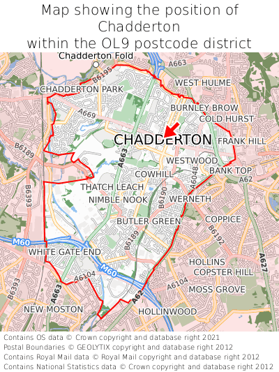 Map showing location of Chadderton within OL9