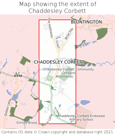 Map showing extent of Chaddesley Corbett as bounding box