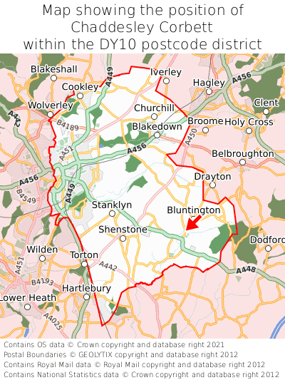 Map showing location of Chaddesley Corbett within DY10