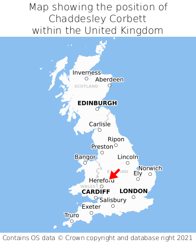 Map showing location of Chaddesley Corbett within the UK