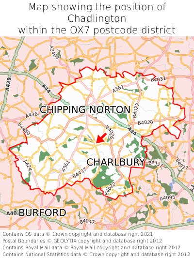 Map showing location of Chadlington within OX7