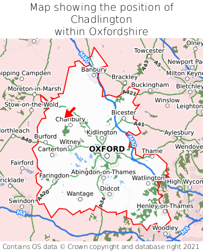 Map showing location of Chadlington within Oxfordshire