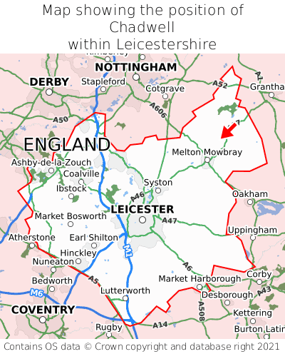 Map showing location of Chadwell within Leicestershire