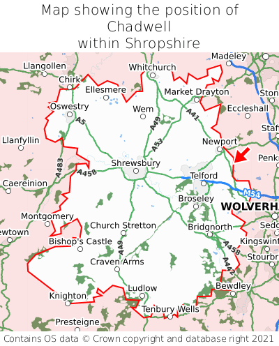 Map showing location of Chadwell within Shropshire