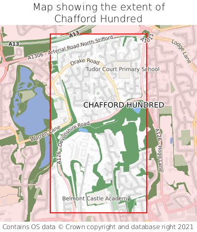 Map showing extent of Chafford Hundred as bounding box