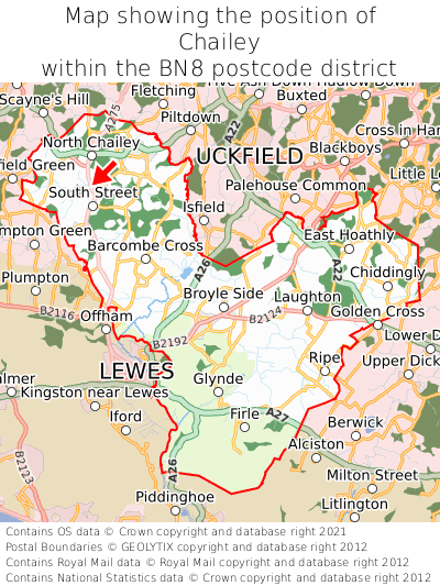 Map showing location of Chailey within BN8