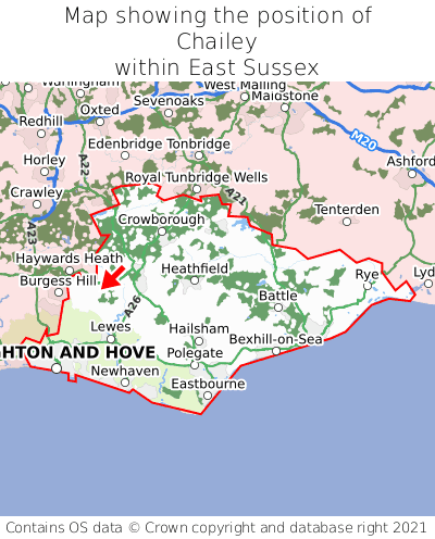 Map showing location of Chailey within East Sussex
