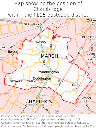 Map showing location of Chainbridge within PE15