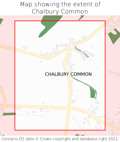 Map showing extent of Chalbury Common as bounding box