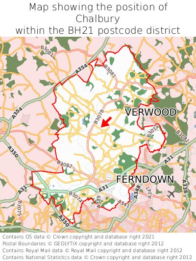 Map showing location of Chalbury within BH21