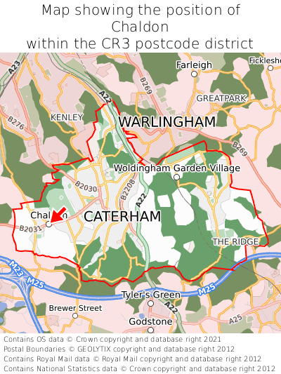 Map showing location of Chaldon within CR3