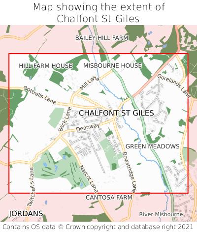 Map showing extent of Chalfont St Giles as bounding box