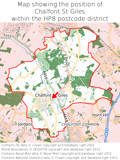 Map showing location of Chalfont St Giles within HP8